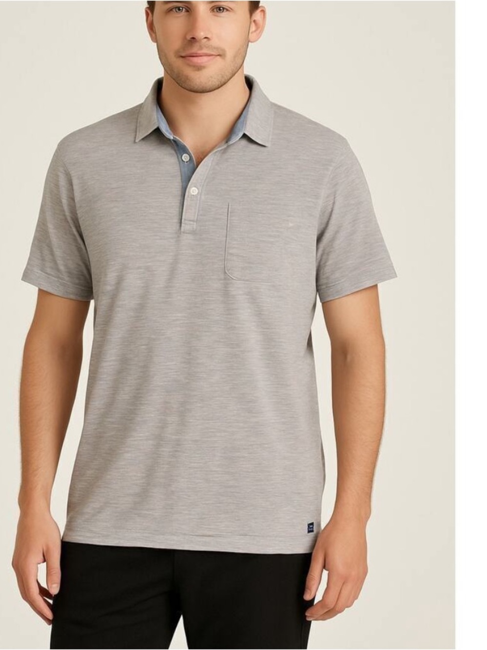 Faherty Heather Grey Short-Sleeve Polo with Chest Pocket